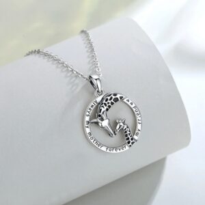 Elegant 925 Sterling Silver Mother Loves Child Giraffe Pendant Necklace