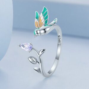 Genuine 925 Sterling Silver Exquisite Design Kingfisher Adjustable Ring (Size 6-8)