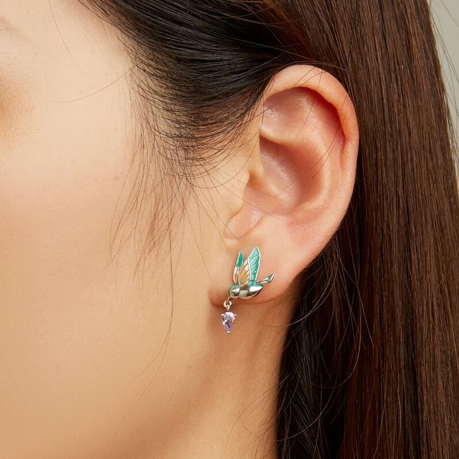 Genuine 925 Sterling Silver Exquisite Design Kingfisher Stud Earrings - Image 3