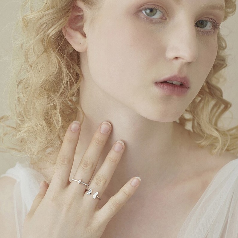 Creative Sterling Silver Plated Zircon Butterfly Adjustable Double Ring Set (Size 6.5-7/8) - Image 3