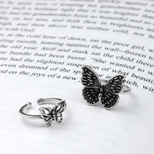 Vintage Sterling Silver Plated Geometric Butterfly Adjustable Ring (Size 6-8)