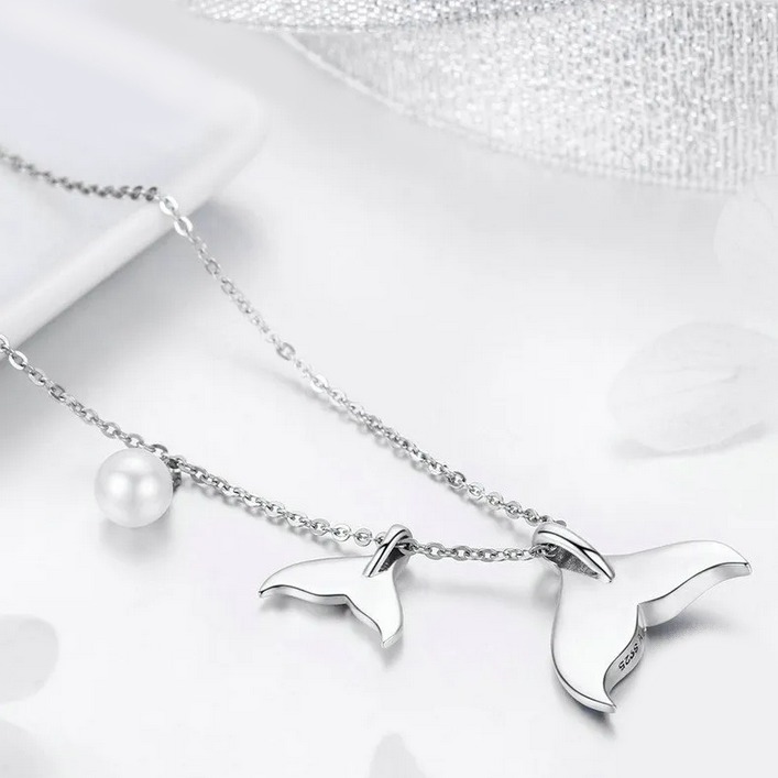 Exquisite 925 Sterling Silver Blue Mermaid Tail Shell Pearl Pendant Necklace - Image 5