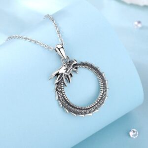 Retro 925 Sterling Silver Temperament Round Cool Dragon Pendant Necklace