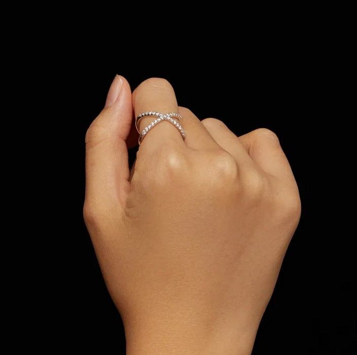 Luxury Platinum 925 Sterling Silver X-Style Criss Cross Moissanite Ring - Image 2