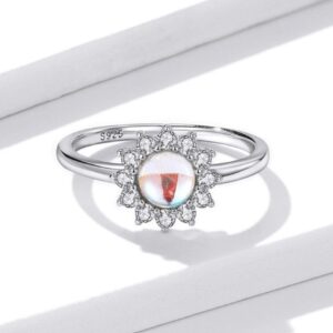 Platinum 925 Sterling Sliver Dazzling Sun Moonstone Charm Ring