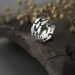 Retro 925 Sterling Silver Marine Life Adjustable Fish Ring (Size 6-8)