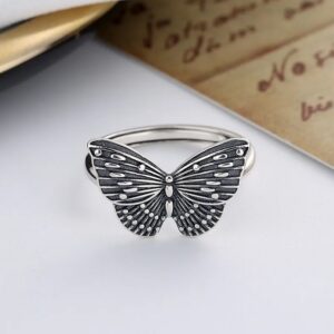 Vintage 925 Sterling Silver Adjustable Butterfly Charm Ring - Size M/L (6-10)