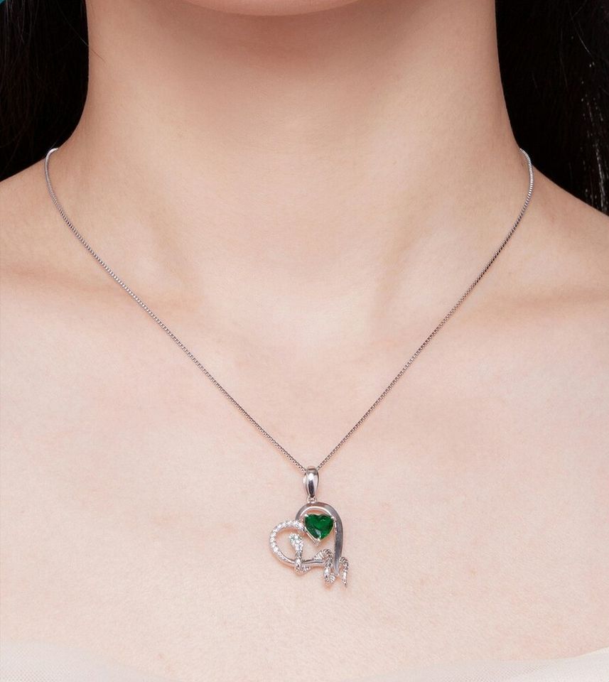 Platinum 925 Sterling Silver Intertwine Snake Zircon Heart Pendant Necklace - Image 2