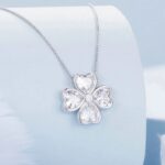 Platinum 925 Sterling Silver Lucky Four-Leaf Heart Clover Pendant Necklace