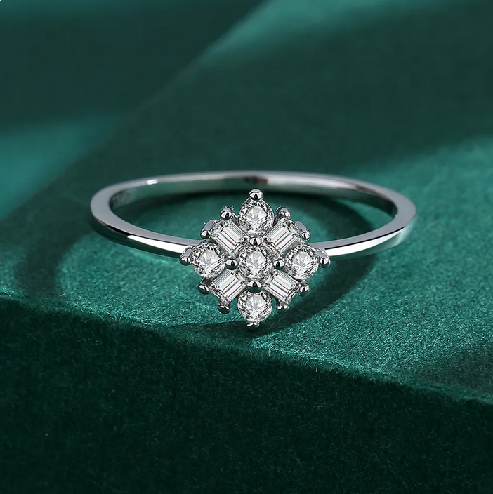 Luxurious 18K 925 Sterling Silver Dazzling Crystal Flower Ring - Image 3