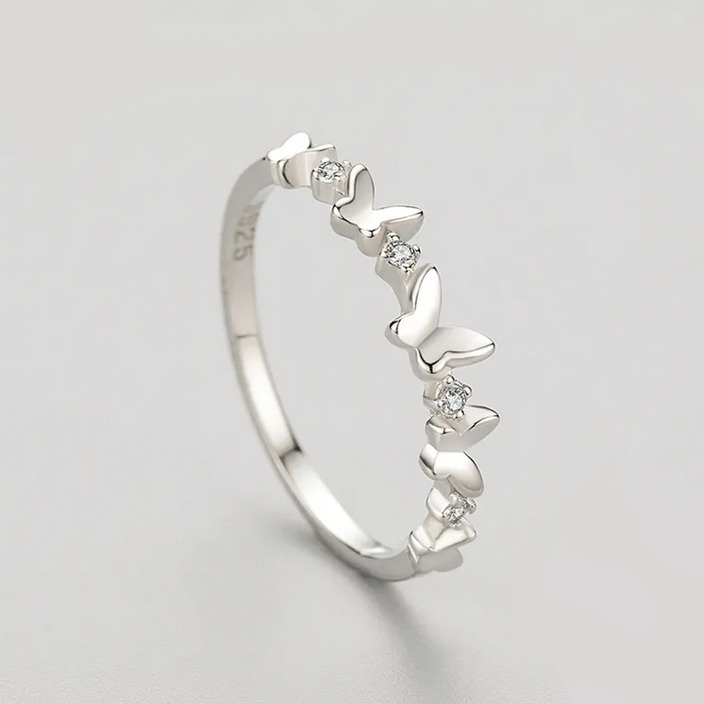 925 Sterling Silver Graceful Butterfly Fine Zircon Charm Ring - Image 3