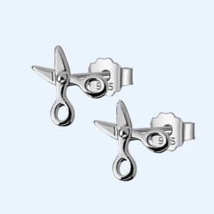 Rhodium 925 Sterling Silver Tiny Fashion Scissor Stud Earrings