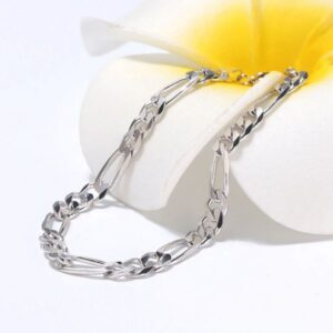 Rhodium Italian 925 Sterling Silver 6.5MM Diamond-Cut Figaro Link Chain Bracelet