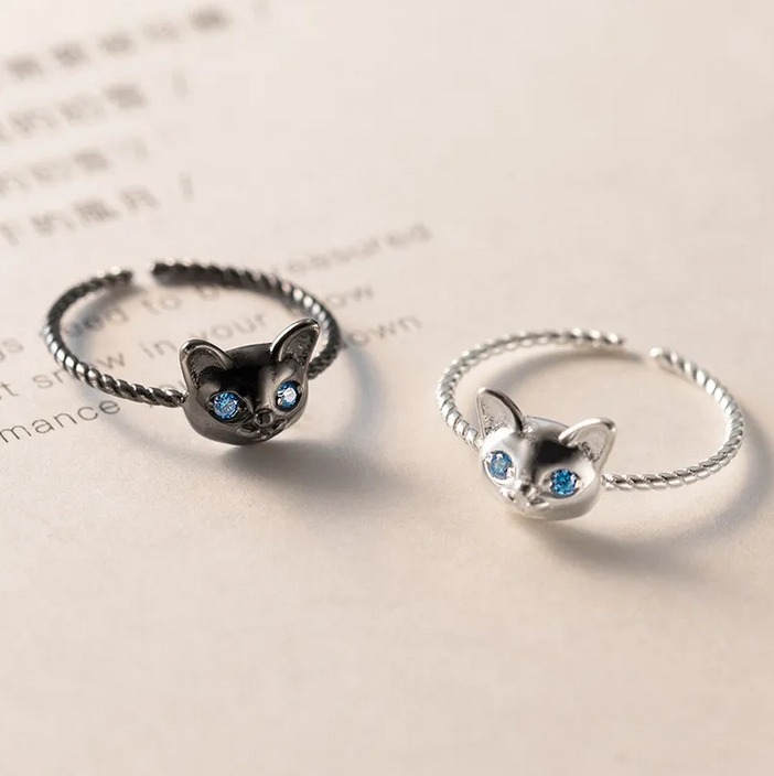 Elegant 925 Sterling Silver Blue Zircon Adjustable Kitten Ring (Size 5-6) - Image 4