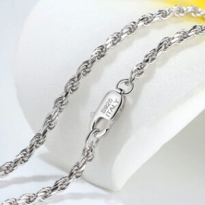 Genuine Italy 925 Sterling Silver 1.7-3.5mm Diamond-Cut Rope Necklace