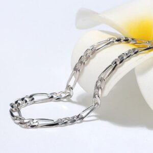 Rhodium Italy 925 Sterling Silver 5MM/7MM Diamond-Cut Figaro Link Chain