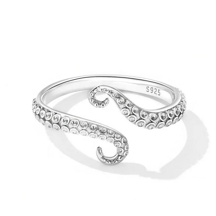 Platinum 925 Sterling Silver Octopus Whisker Adjustable Ring (Size 7-9)