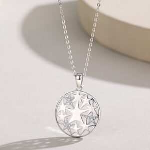 Exquisite 925 Sterling Silver Fashion Star Zirconia Charm Pendant Necklace