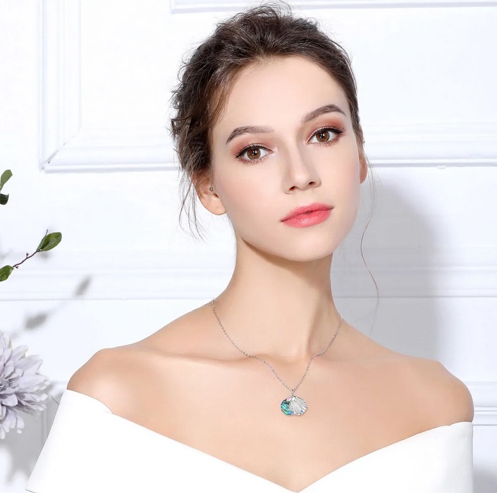 Exquisite 925 Sterling Silver Marine "Mother of Pearl" Scallop Pendant Necklace - Image 3