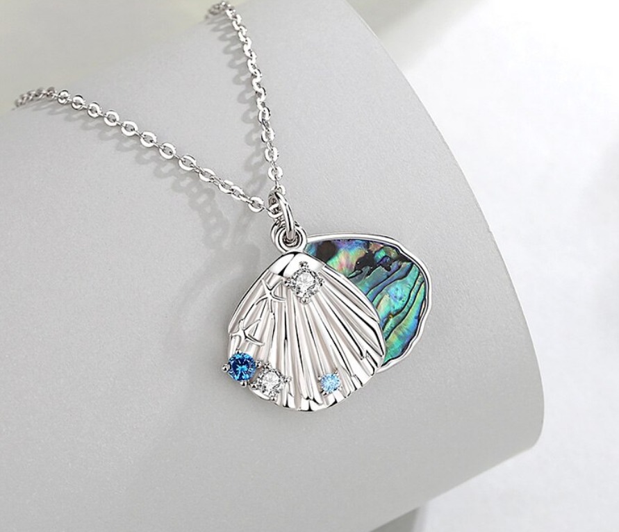 Exquisite 925 Sterling Silver Marine "Mother of Pearl" Scallop Pendant Necklace - Image 4