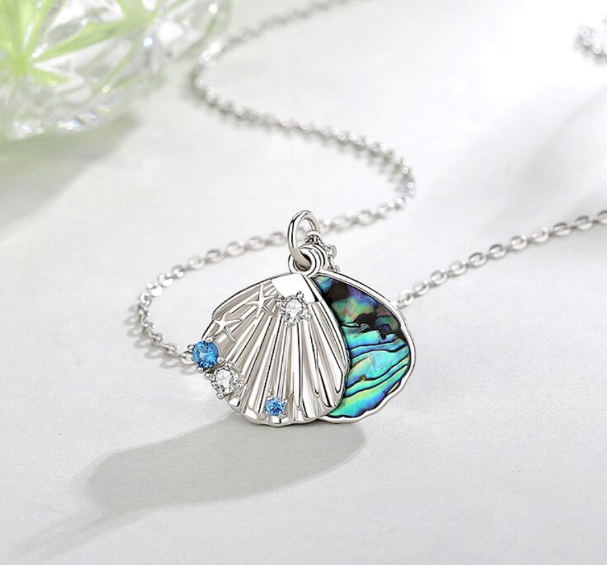 Exquisite 925 Sterling Silver Marine "Mother of Pearl" Scallop Pendant Necklace - Image 2