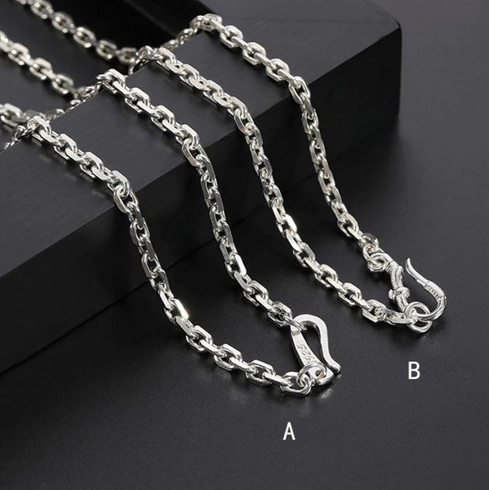 Retro 925 Sterling Silver 4mm Viking Link Chain Necklace