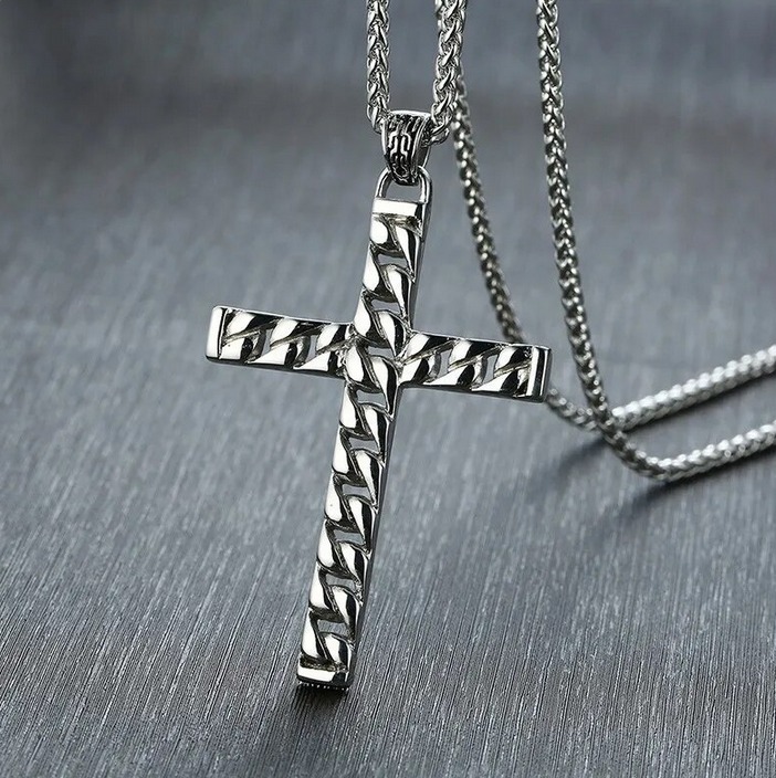 Men's Quality Stainless Steel Retro Cross Chain Pendant Necklace
