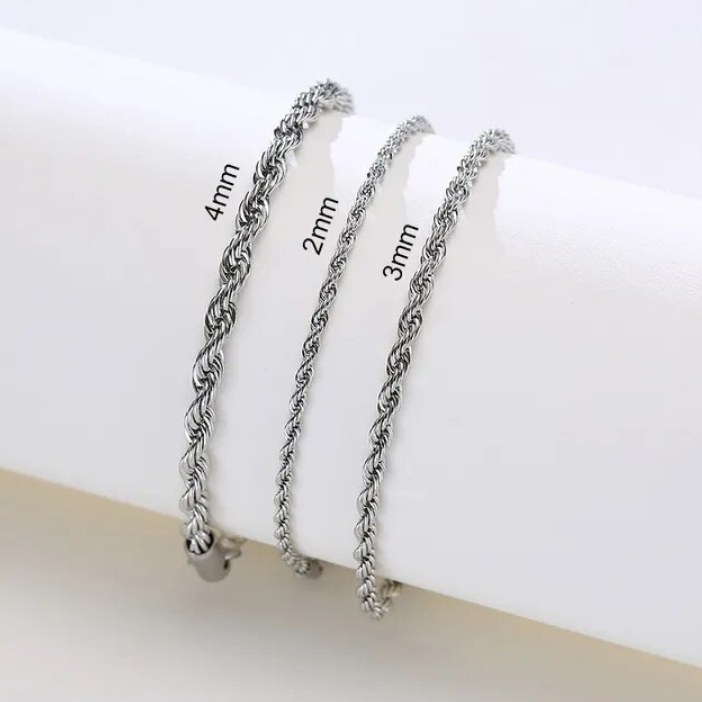 Quality 316L Stainless-Steel 2, 3, 4MM Twisted Rope Chain Bracelet - Image 2