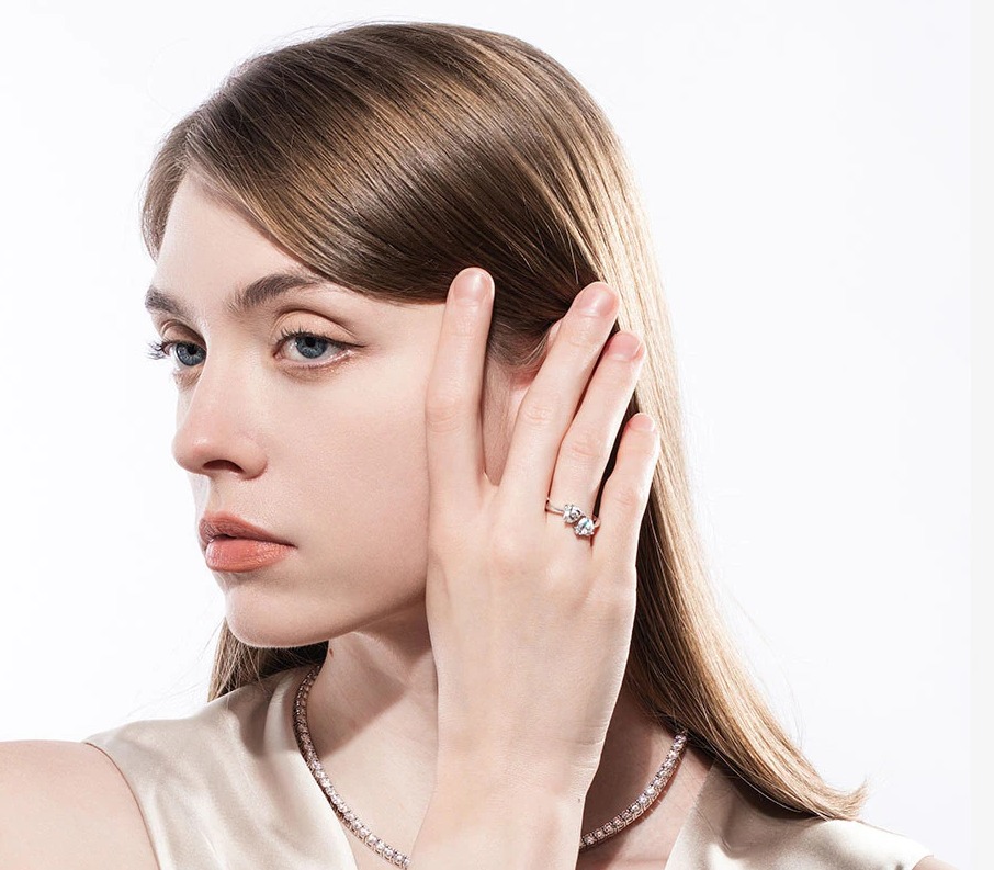 18K 925 Sterling Silver 2CT Heart Cut Adjustable Moissanite Ring (Size M/L/XL) - Image 4