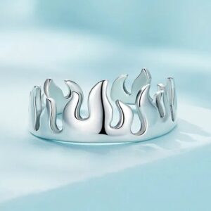 Genuine 925 Sterling Silver Creative Flame Adjustable Ring (Size 6-7)