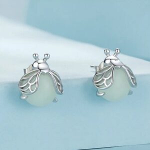 Platinum 925 Sterling Silver Glow-In-The-Dark Firefly Stud Earrings