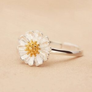 Genuine 18K 925 Sterling Silver Sweet Daisy Adjustable Ring