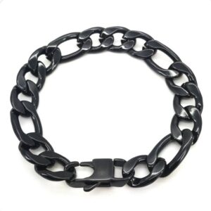 Men’s 316L Stainless Steel 8/12mm Gun Black Figaro/Cuban Link Chain Bracelet