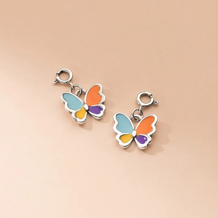 Authentic 18K 925 Sterling Silver Sweet Colorful Butterfly Charm Pendant