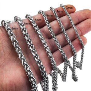 Men’s 316L Stainless Steel 5/7/8mm Braided Wheat Link Chain