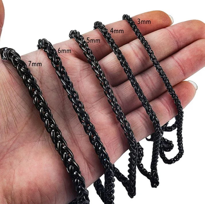 Men’s 316L Stainless Steel 5/7/8mm Braided Wheat Link Chain - Image 2