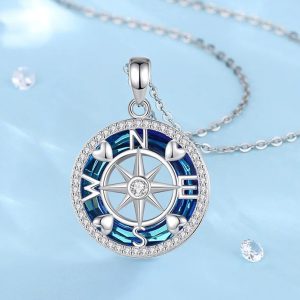 Exquisite 925 Sterling Silver Austrian Crystal Compass Heart Pendant Necklace