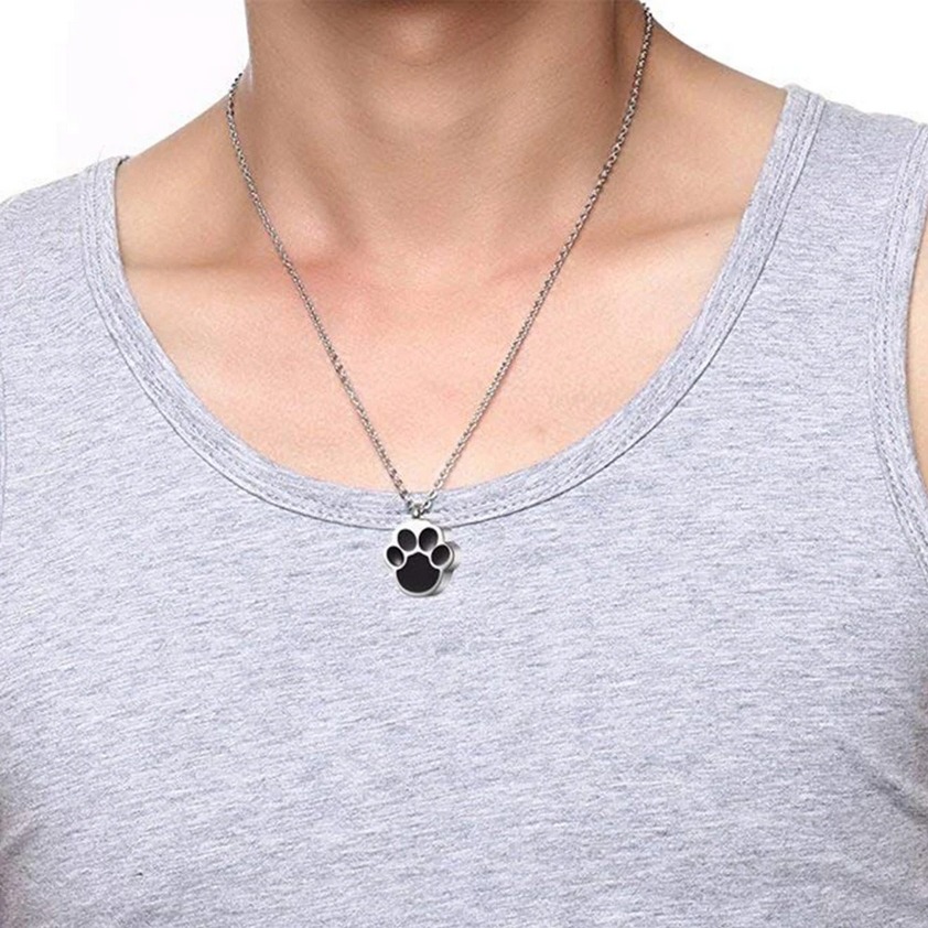 316L Stainless Steel Pet Paw Print Cremation Ash Pendant Necklace - Image 3