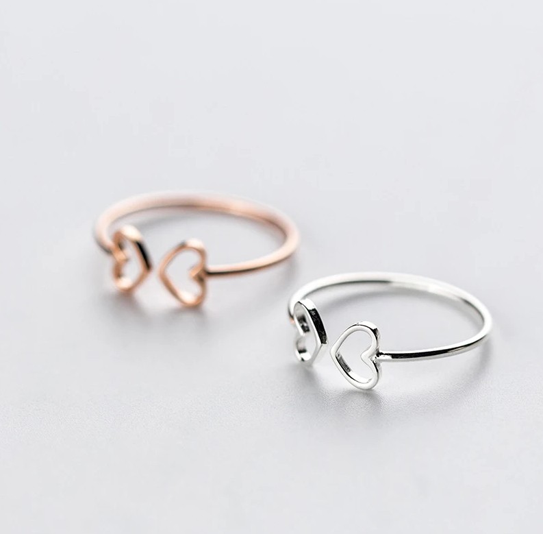 Delicate 925 Sterling Silver Hollow Heart Adjustable Charm Ring