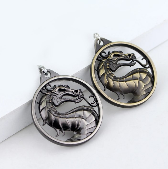Men's Vintage Mortal Kombat Game Dragon Reversible Pendant Necklace