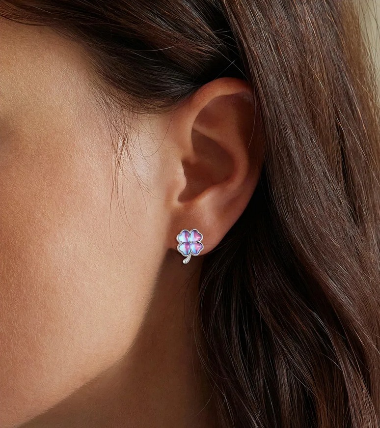 Platinum 925 Sterling Silver Luxury Four Leaf Clover Stud Earrings & Charm - Image 2