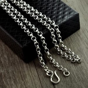 Genuine 925 Sterling Silver Cross Retro O Link Sweater Chain Necklace
