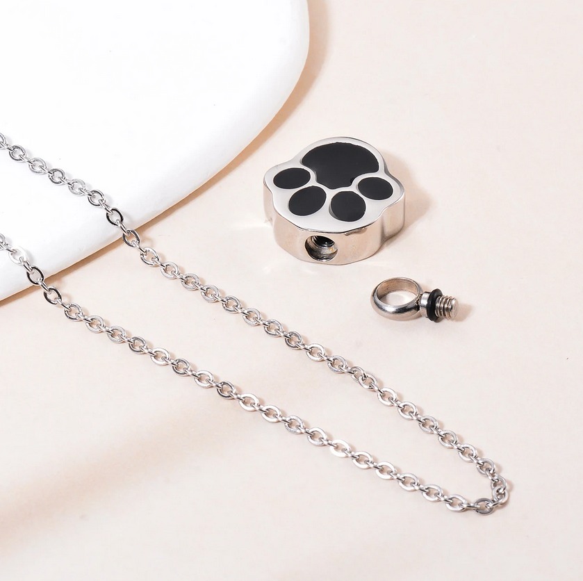 316L Stainless Steel Pet Paw Print Cremation Ash Pendant Necklace - Image 2
