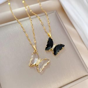 Quality Stainless Steel Elegant Crystal Zirconia Butterfly Pendant Necklace