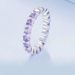 Platinum 925 Sterling Silver Mystic Purple Crystal Zircon Eternity Ring