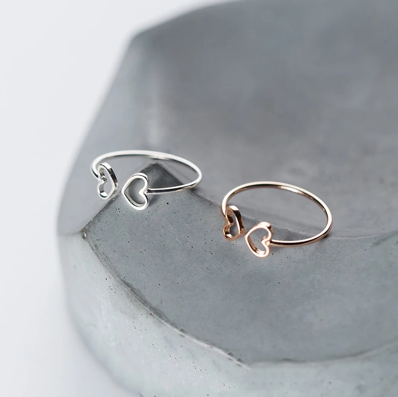 Delicate 925 Sterling Silver Hollow Heart Adjustable Charm Ring - Image 2