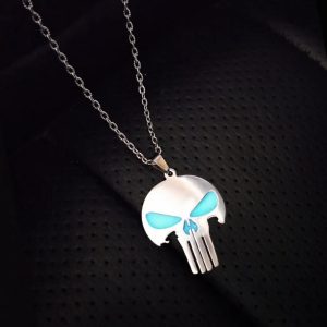 Men's Quality Stainless Steel Punisher Skull Head Luminous Pendant Necklace