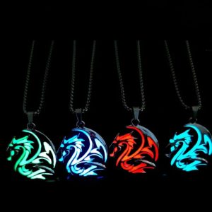 Men's Luminous Disc Dragon Pendant + Stainless Steel Necklace