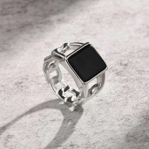 Men’s Quality 316L Stainless Steel Cuban Chain Black Top Signet Ring