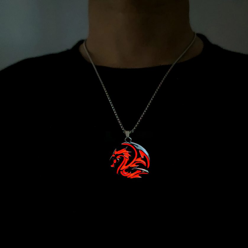 Men's Luminous Disc Dragon Pendant + Stainless Steel Necklace - Image 2